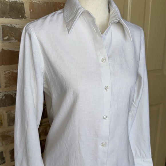 Pure Amici Classic White Linen Long Tunic Button Up Shirt Rounded Hem Sz S - Picture 7 of 16